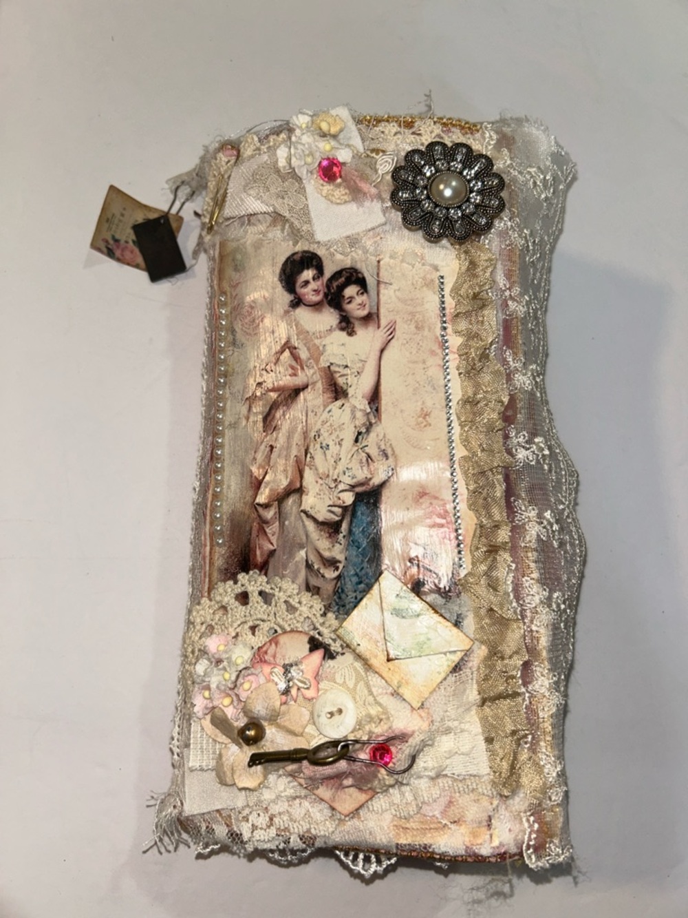 Victorian Sisters Lace Fabric Journal Embellished Pink & Cream